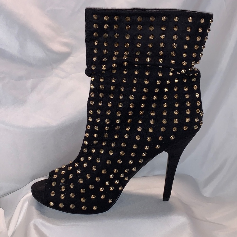 JustFab Black and Gold Studded Ankle Boots - Picture 2 of 16